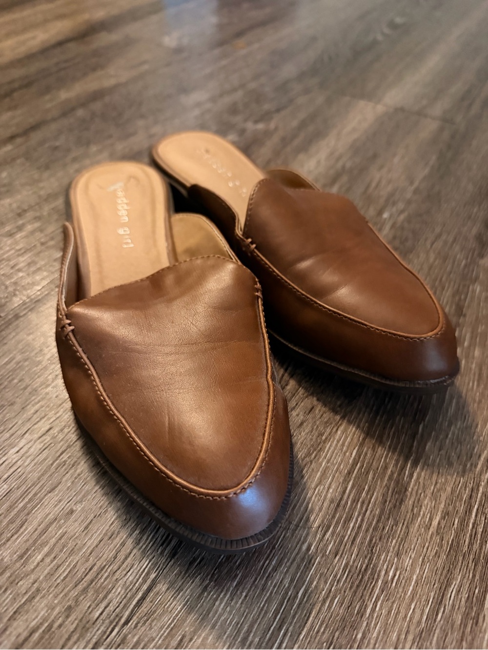 Madden Girl Brown Leather Slip-On Mules